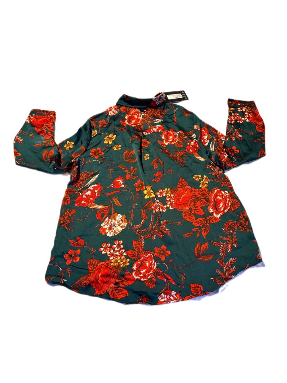 PrettyLittleThing Emerald Green Floral Oversized Shirt Blouse Size 8 - Picture 7 of 7